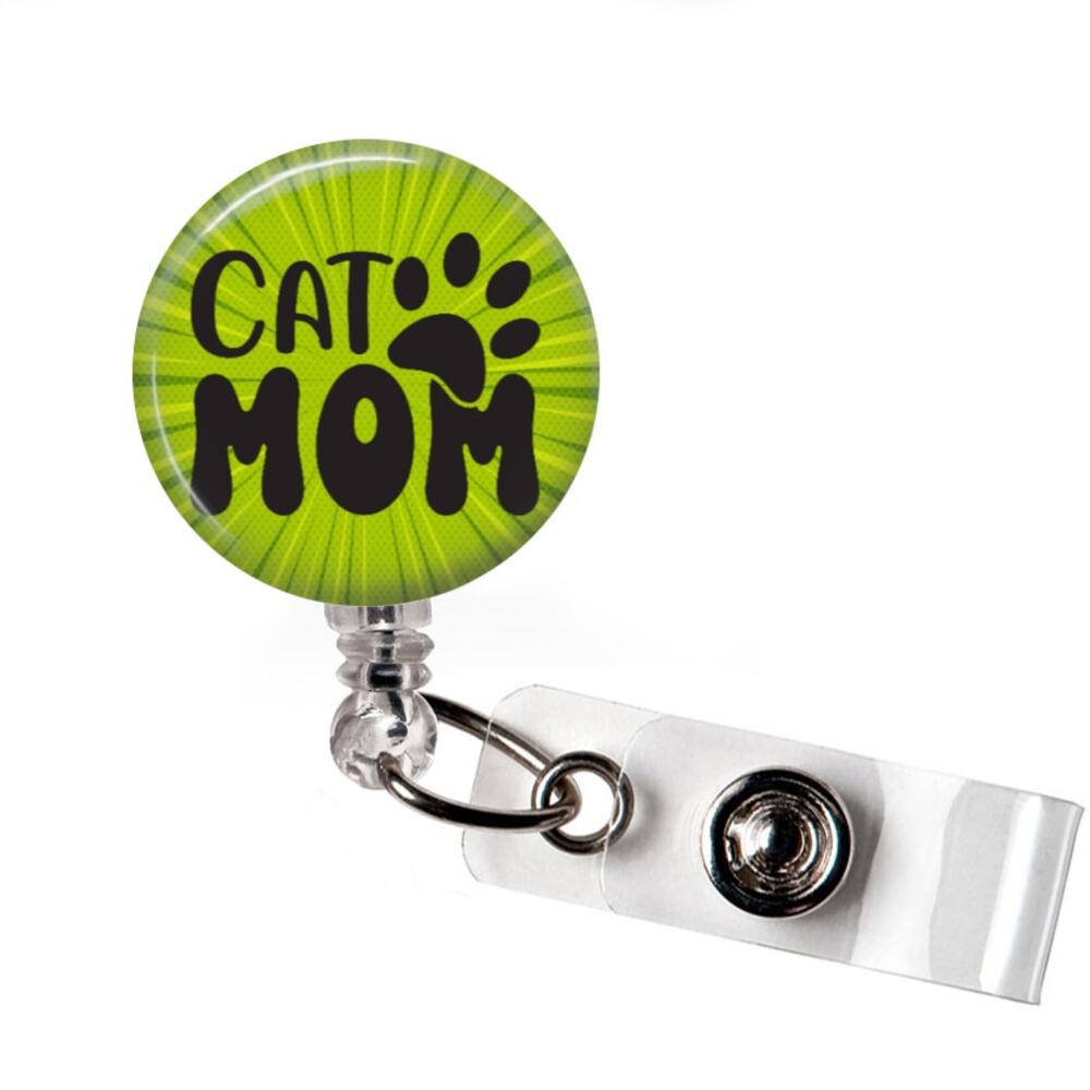 Vet Tech Badge Reel Cat Mom Paw Print Veterinary Retractable ID Holder Gift